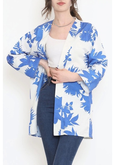 Desenli Kimono Saks - 17725.1247. Çok Renkli