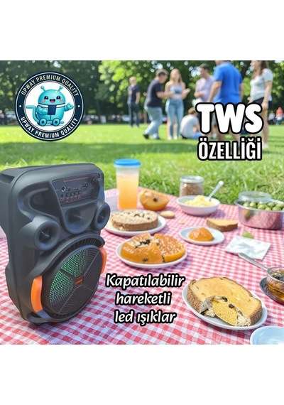 Upway Led Işıklı Mikrofonlu Şarjlı Bluetooth Hoparlör 10w Tf Usb Aux Tws 8 İnç Bass Woofer