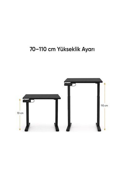 Elektrikli Yükseklik Ayarlı Masa İskeleti Tablasız, 70 Kg Taşıma Kapasiteli, 60 120 Cm Tabla Uyumlu Siyah Elektrikli Yükseklik Ayarlı Masa İskeleti Tablasız, 70 Kg Taşıma Kapasiteli, 60 120 Cm Tabla Uyumlu Siyah