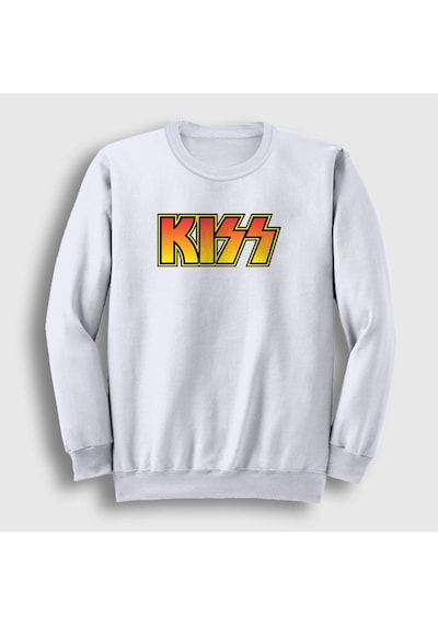 Presmono Unisex Logo Kiss Sweatshirt Beyaz