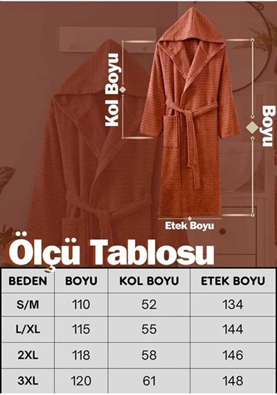 Pamuklu Kapüşonlu Banyo Bornozu Yumuşak Doku Çeyiz Cepli Kemerli Unisex Kiremit