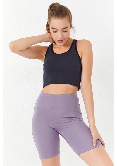 Tommy Life Antrasit Basic Sıfır Kol Dar Kalıp U Yaka Kadın Crop Top Atlet - 97162 Antrasit