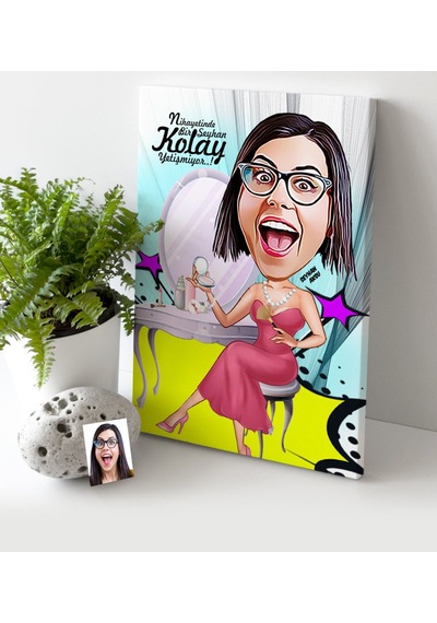 Kişiye Özel Bayan Karikatür Kanvas Tablo (30 X 50 Cm.) 10