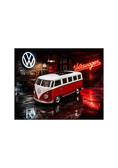 Volkswagen T1 Minibüs Diecast Model Araba Özel Standlı Volkswagen T1 Minibüs Kırmızı