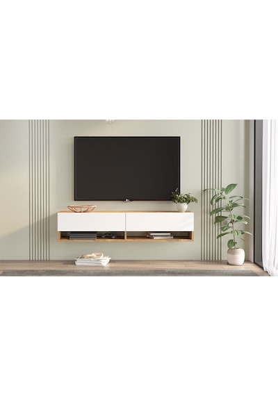 Aven Tv Ünitesi Tv Sehpası Raflı Kapaklı 140cm Çam-beyaz Ave11-aw Beyaz