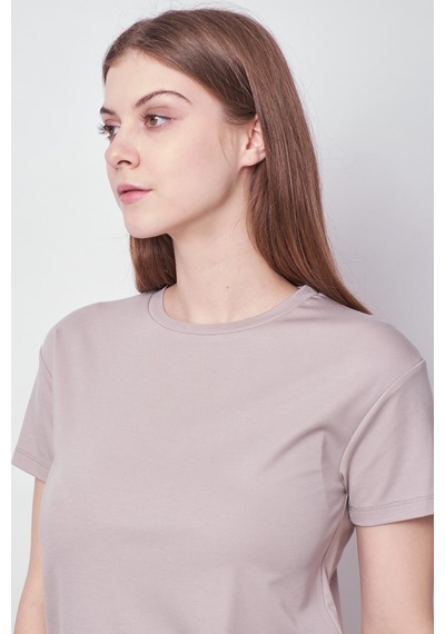 Jument Kadın Sıfır Yaka Kırışmaz Span Karışımlı Şık Kısa Kol Likralı T-shirt Bluz-gri Gri