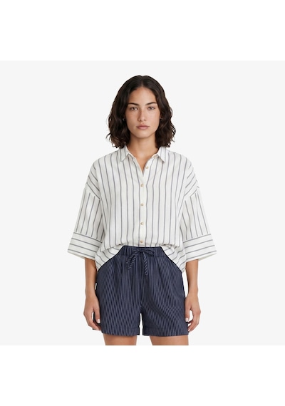 Nautica Kadın Beyaz Regular Fit Kısa Kollu Çizgili Gömlekçizgili65w311t