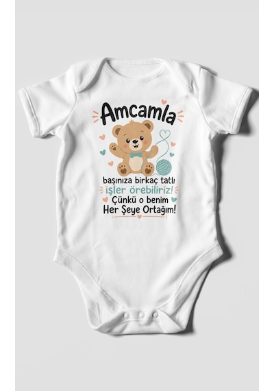 Morivokids Amcaya Özel Kısa Kollu Bebek Body %100 Pamuk Beyaz