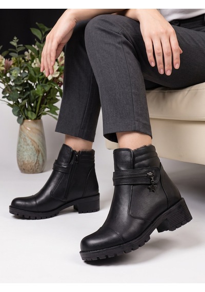 Nesilshoes Nesil Shoes Marr 836 Hakiki Deri İçi Kürklü Kadın Bot Siyah