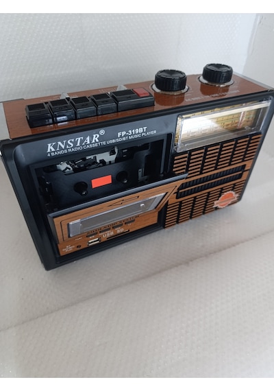Nostalji Radyo Kaset Çalar Bluetooth Hoparlör Klasik Radyo - Kahverengi- Tek Ebat