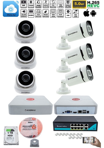 Ip Güvenlik Kamera Seti - 3 İç Mekan Ip Kamera, 3 Dış Mekan Ip Ka