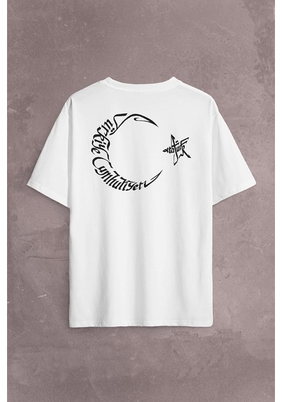 Atatürk Tc Türk Bayrağı Osmanlica Arapça Sırt Ön Baskılı Oversize Tişört Unisex T-shirt 001