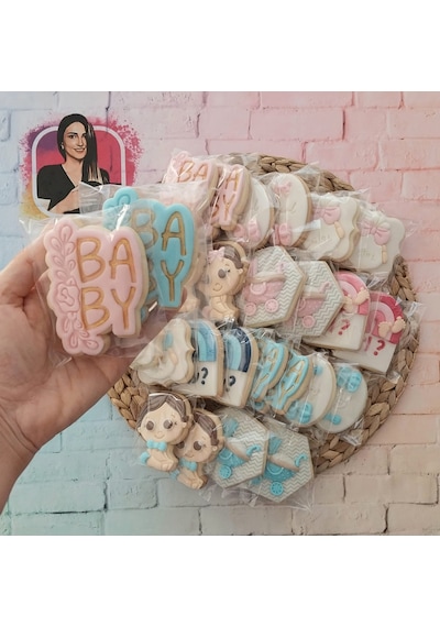 Baby Shower Cinsiyet Partisine Özel Kız Erkek Karışık Butik Kurabiye - 20 Adet