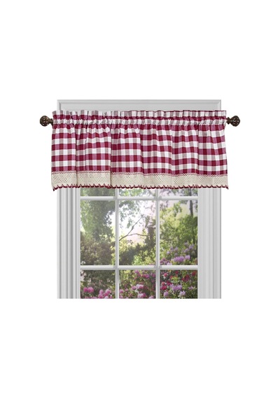 Lexroo Home Furnishings Valance Buffalo Check Window Curtain, 58" X 14", Burgundy & Fildişi Çok Renkli