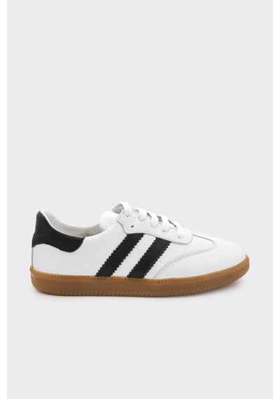 Derinet Comfort Taban Hakiki Deri Kadın Sneaker Beyaz Siyah Beyaz Siyah