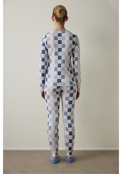 Penti Açık Mavi Ekoseli Uzun Kollu Termal Etkili Pijama Takımı