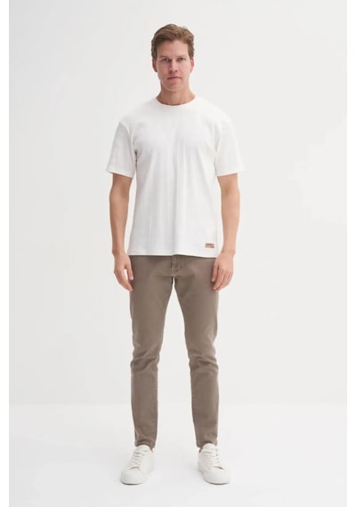 Cazador Bisiklet Yaka Slim Fit Likarlı Düz Tişört 4163 Ekru Ekru