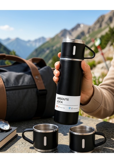 Çelik Termos Bardak Seti 500 Ml, Kaymaz Taban, Xuczzztermossetii-2-1 Çok Renkli