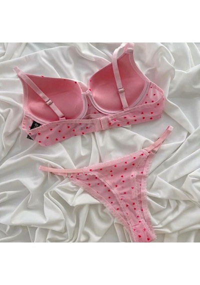 Love Secret Minik Kalp Desenli Tül Dolgulu Destekli Sütyen Tanga Takım Pembe