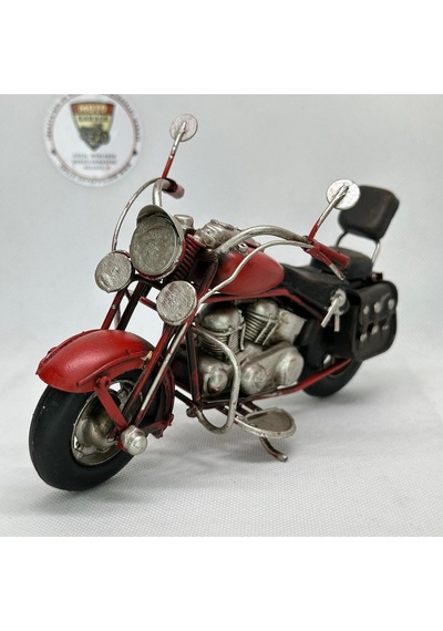 El Yapımı Kırmızı Chopper/cruiser Metal Motosiklet Biblosu Siyah Yan Çantalı & Sissy Barlı