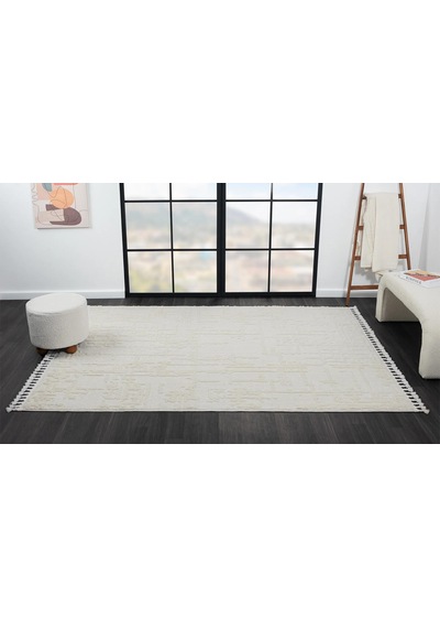 Wool Wl004a Bej Halı Sisal Bukle Dekoratif Kabartmalı Halı Tozsuz Antialerjik Salon Halısı Koridor-249 Beyaz