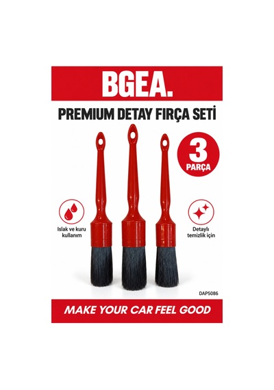 Bgea Premium 3 Parça Detaylı Temizlik Fırça Seti Kırmızı