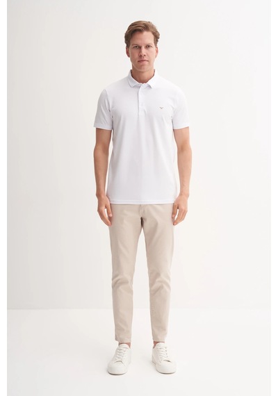 Slim Fit Polo Yaka Likralı Rahat Düz Örme Tişört 4008 Beyaz
