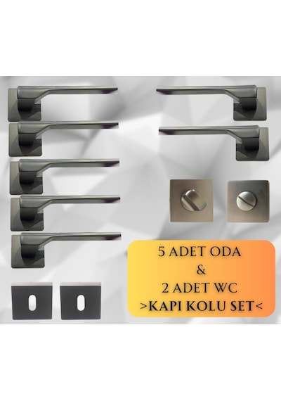 Stilo Inox 5 Adet Oda 2 Adet Wc Kare Rozetli Kapı Kolu Set - Stılo Inox 5+2