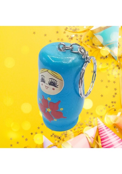 Ahşap Matruşka Bebek Anahtarlık Mavi 5cm Büyük Boy