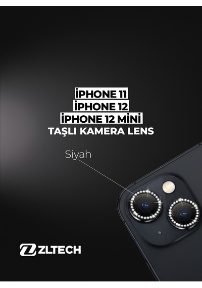 İphone 11/12/12mini Uyumlu Taşlı Kamera Lens Koruyucu Siyah