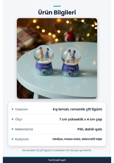 Mini Işıklı Kar Küresi - Sevimli Çift Figürlü - Kış Temalı Standart