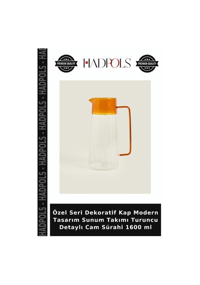 Özel Seri Dekoratif Kap Modern Tasarım Sunum Takımı Turuncu Detaylı Cam Sürahi 1600 Ml