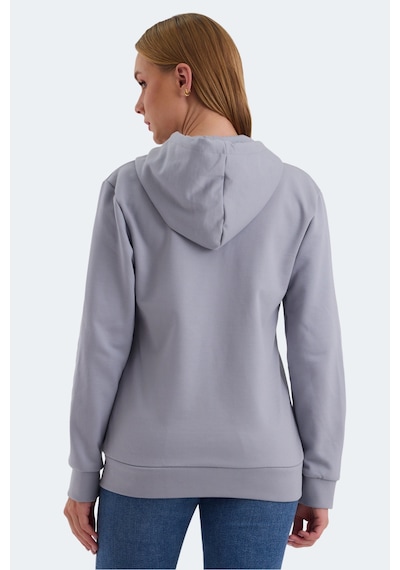 Slazenger Katya Kadın Fermuarlı Kapüşonlu Cepli Gri Sweatshirt Gri