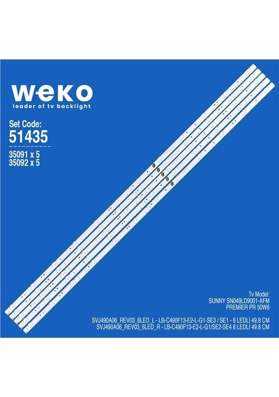 Wkset-6435 35091x5 35092x5 Svj490a06 Rev03 6led L/r Birleştirilmiş Led Kodu 5 Adet Led Bar Tvnizi Açıp İçindeki Led Barla Birebir Aynısı Olduğunu Görmeden Almayınız. Sonrasında İade Almamaktayız.