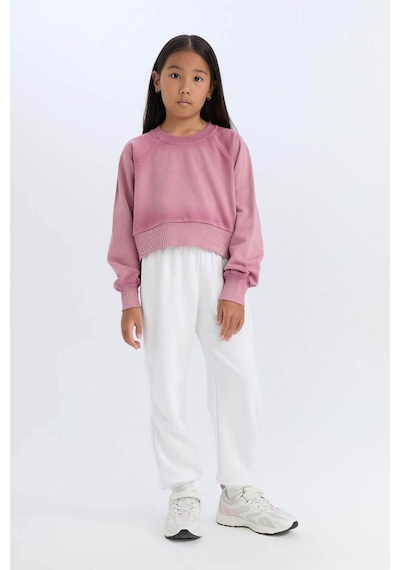 Defacto Relax Fit Bisiklet Yaka Crop Basic Düz Sweatshirt Kız Çocuk D6994A824WN Bordo