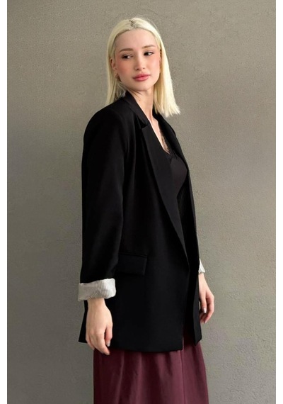Seeh Siyah Kol Desenli Blazer Kadın Ceket Sh339