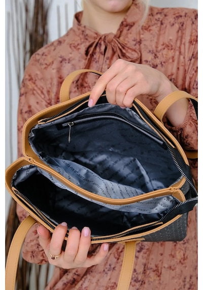 Just Polo Kadın Gofraj Baskılı Büyük Boy El Çantası 4028 Siyah - Camel 09084110