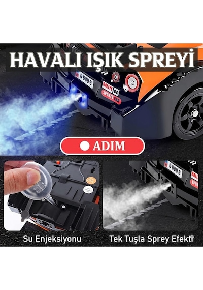 Uzaktan Kumandalı 4x4 Rc Drift Arabası Işıklı Buhar Efektli Duman Atan Şarjlı Çift Bataryalı 1:16 Çok Renkli