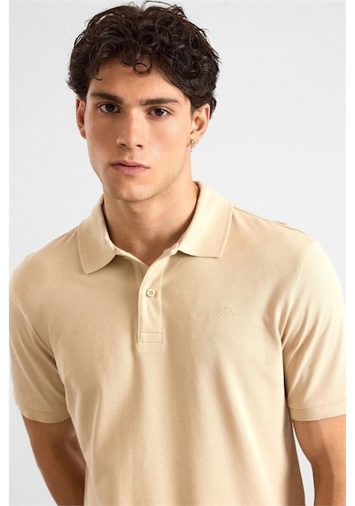 Süvari Bej Regular Düz Baskısız Pike Düğmeli Polo Yaka Tişört Ts1014000411-bj3