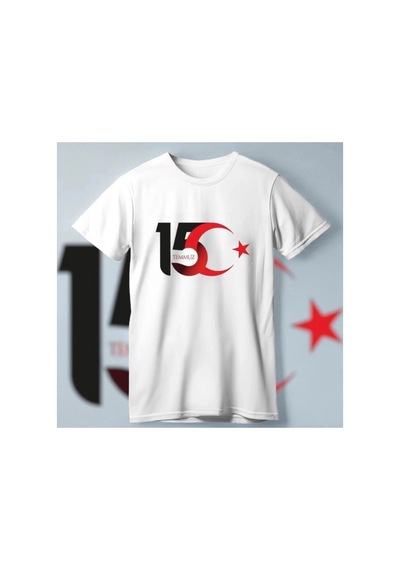 Freedom Storee 15 Temmuz Demokrasi Ve Milli Birlik Günü Ay Yıldız Baskılı T-shirt - Beyaz Çok Renkli