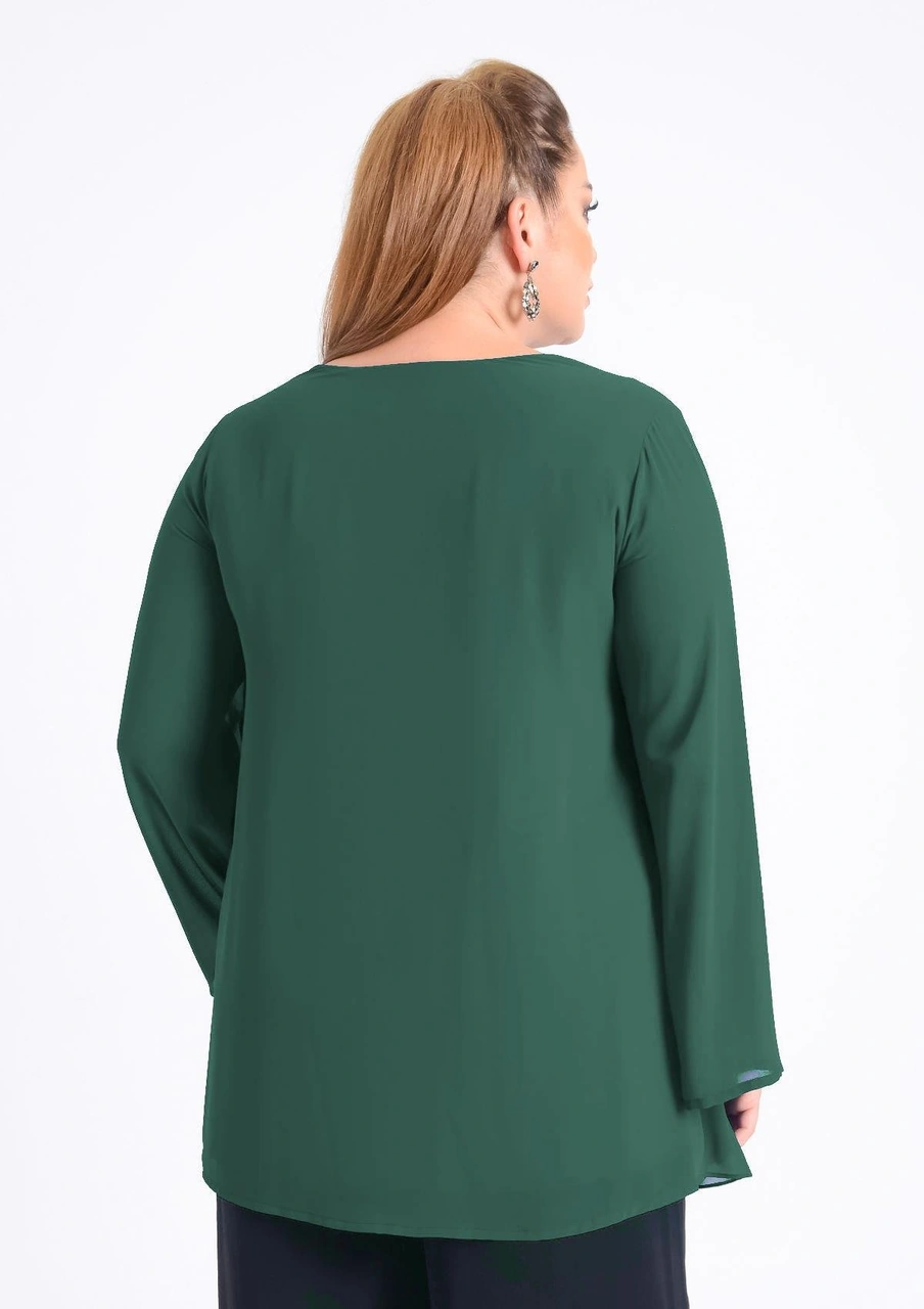 Lilas Xxl Büyük Beden Yeşil Renkli Şifon Abiye Bluz Yeşil
