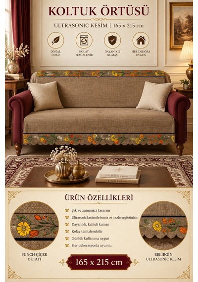 Çok Amaçlı Kadife Koltuk Örtüsü Kaymaz Süngerli 165x215 Cm Modern Bohem Çekyat Şalı Piknik Masa Örtüsü Kahverengi