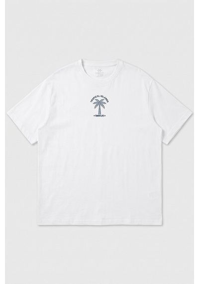 Tommy Life Beyaz Rahat Form Baskılı Battal Büyük Beden Kısa Kollu Erkek T-shirt - 88473