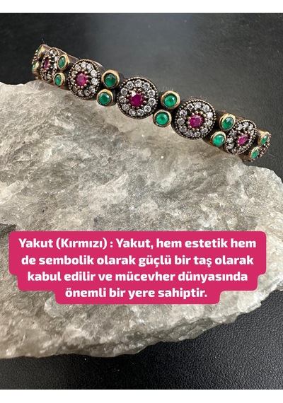 Otantik Yakut Zümrüt Ve Zirkon Taşlı 925 Ayar Gümüş Bileklik
