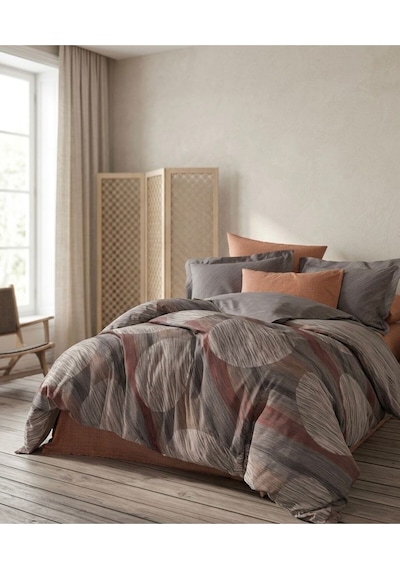 Ranforce Nevresim Cotton Box %100 Ranforce Pamuk Modern Çift Kişilik Konforlu Mevsimlik Nevresim Takımı Kahverengi