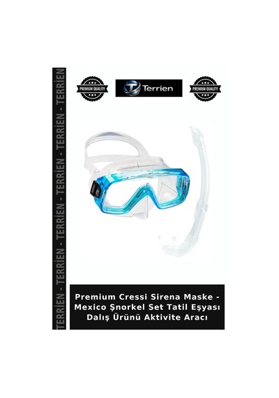 Premium Cressi Sirena Maske - Mexico Şnorkel Set Tatil Eşyası Dalış Ürünü Aktivite Aracı Clear-Aquamarıne