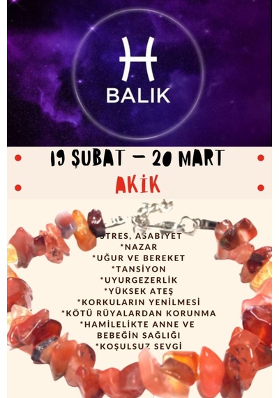 Gümüştel El Sanatları Sertifikalı Burç Taşı Balık Burcu Akik Taşı Bileklik Turuncu