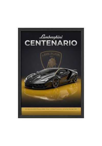 Lamborghini Centenario Siyah Ahşap Çerçeveli Poster, Dekoratif Araba Duvar Tablosu