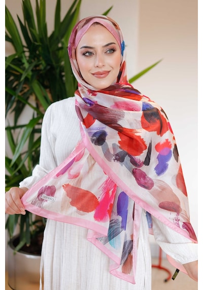 Mimiyum Nayf İpek Şal Pastel Desen - Pembe