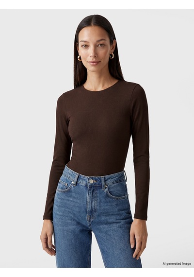 Lcw Vision Kahverengi Bisiklet Yaka Kadın Body